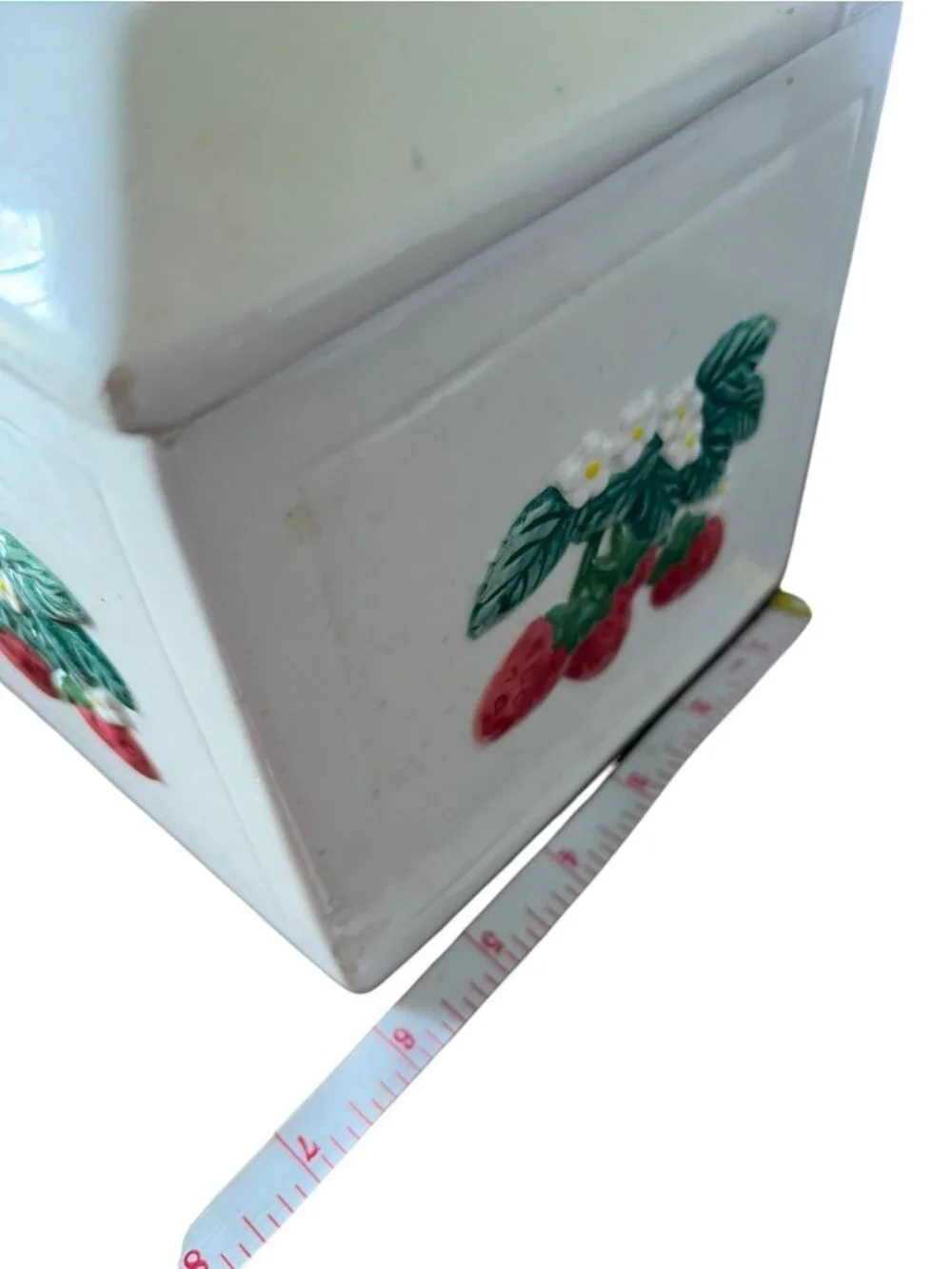 strawberry vintage ceramic bread box cottage core hand painted Country kitchen
